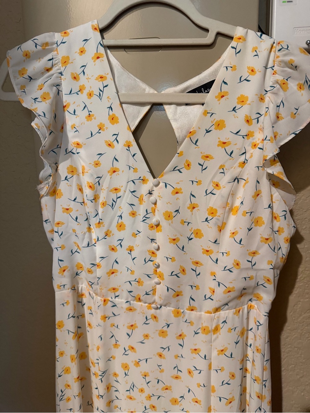 Lulu's White Maxi Dress with Yellow Floral Print